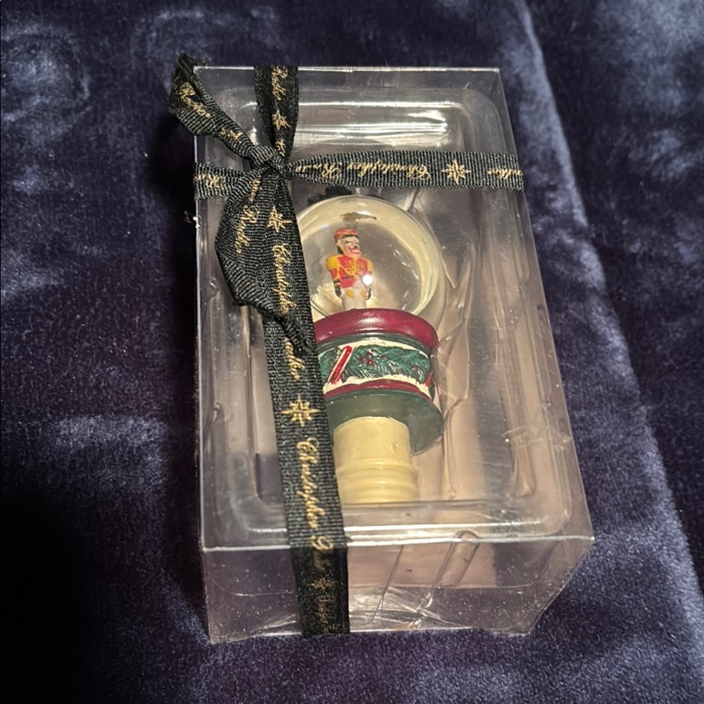 Christopher Radko Christmas toy soldier snowglobe wine bottle stopper NWT